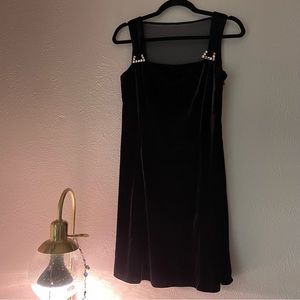 Vintage Black Velvet Scott McClintock Cocktail Dress with Jeweled Straps